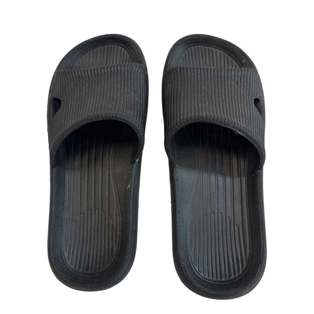 Unbranded Black Ribbed Rubber Slide Sandals JJ-1901 Size 36-37